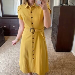 Yellow Button-Down Belted Dress